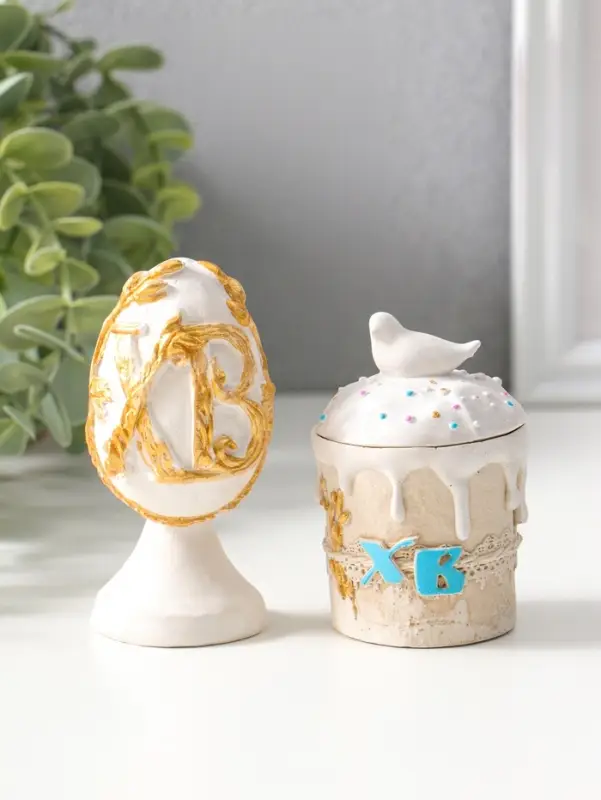 Фигуры набор 2 шт "К Пасхе" кулич 7х5 см, яйцо 9х4 см