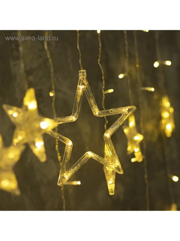 Гирлянда &laquo;Бахрома&raquo; 2.4&times;0.9 м с насадками &laquo;Звёзды&raquo;, IP20, прозрачная нить, 138 LED, свечение тёплое белое, 8 режимов, 220 В