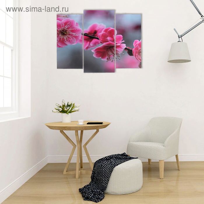 Модульная картина  Модульная картина "Цветы сакуры"  (2-25х52; 1-30х60) 60х80 см