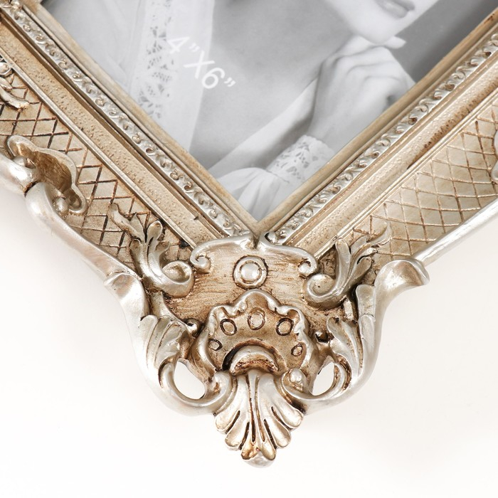 Фоторамка полистоун 10х15 см Фоторамка полистоун 10х15 см "Узорная с растительными уголками" состаренное серебро 24х19 см 53837