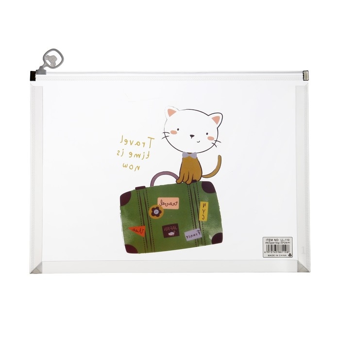 Папка-конверт на молнии формат А4, 180мкр, с рисунком Папка-конверт на молнии формат А4, 180мкр, с рисунком "Звери", МИКС