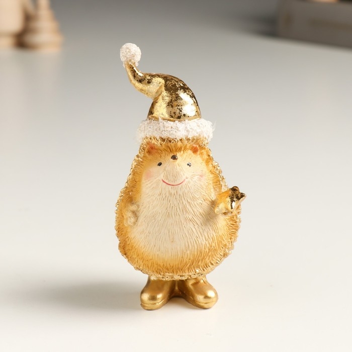 Сувенир полистоун  Сувенир полистоун "Золотой ёжик в новогоднем колпаке, со звёздочкой" МИКС 4,5х5х11 см