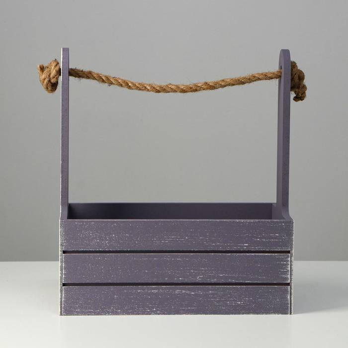 Кашпо деревянное 25.5×15×30 см  Кашпо деревянное 25.5×15×30 см "Прованс", ручка канат, серый графит