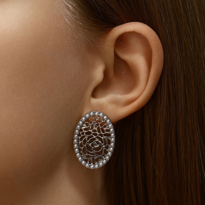 Серьги с жемчугом Серьги с жемчугом "Ажур" грациозная, цвет белый в серебре