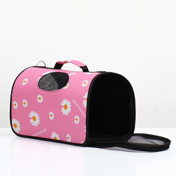 Сумка - переноска для животных  Сумка - переноска для животных "Цветы", розовая, размер S, 37,5 х 17 х 22 см