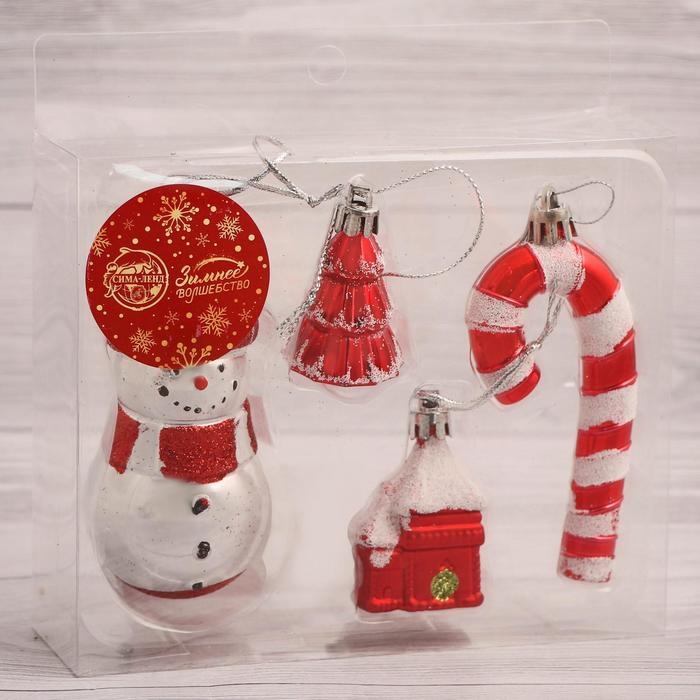 Украшение ёлочное Украшение ёлочное "Забавы снеговика" (набор 4 шт) красный
