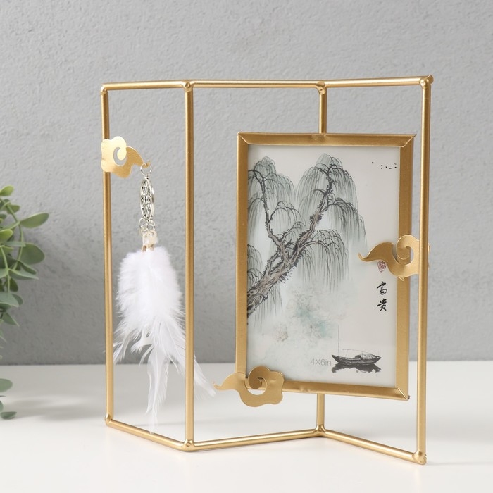 Фоторамка металл на 1 фото 10х15 см Фоторамка металл на 1 фото 10х15 см "Лофт.Дзен" золото 21,5х21,2х6 см