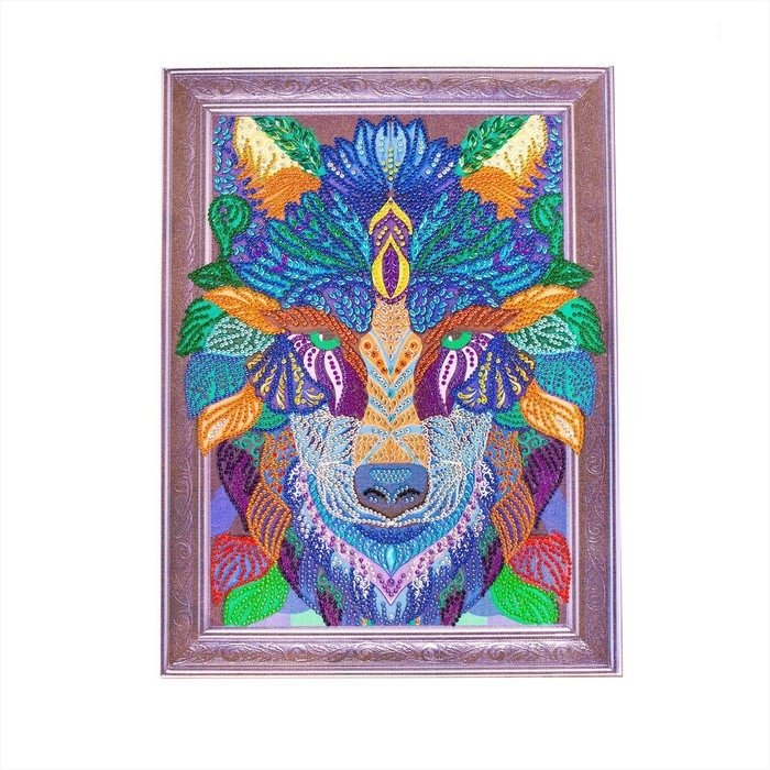 Алмазная мозаика с частичным заполнением и форменными стразами на раме «Волк», 30 х 40 см Алмазная мозаика с частичным заполнением и форменными стразами на раме «Волк», 30 х 40 см