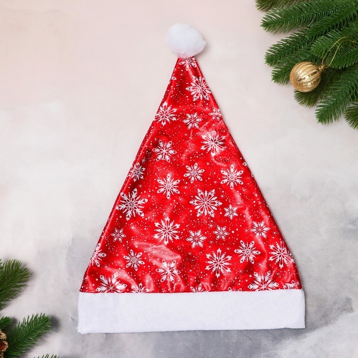 Колпак новогодний  Колпак новогодний "Белые снежинки" 28х40 см, красный