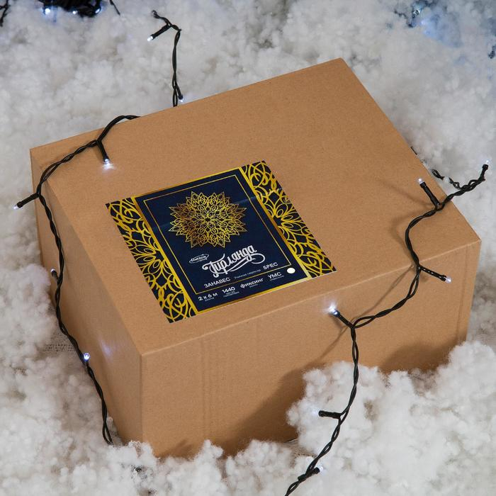 Гирлянда «Занавес» 2 × 6 м, IP44, УМС, тёмная нить, 1440 LED, свечение белое, мерцание, 220 В