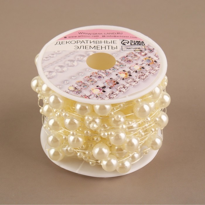 Жемчуг на леске, 3/8 мм, 9 ± 0,5 м, цвет молочный Жемчуг на леске, 3/8 мм, 9 ± 0,5 м, цвет молочный