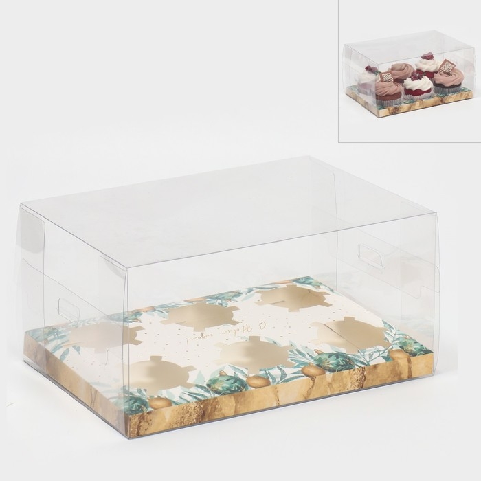 Коробка для капкейка «Мрамор», 23 х 16 х 11.5 см, Новый год Коробка для капкейка «Мрамор», 23 х 16 х 11.5 см, Новый год