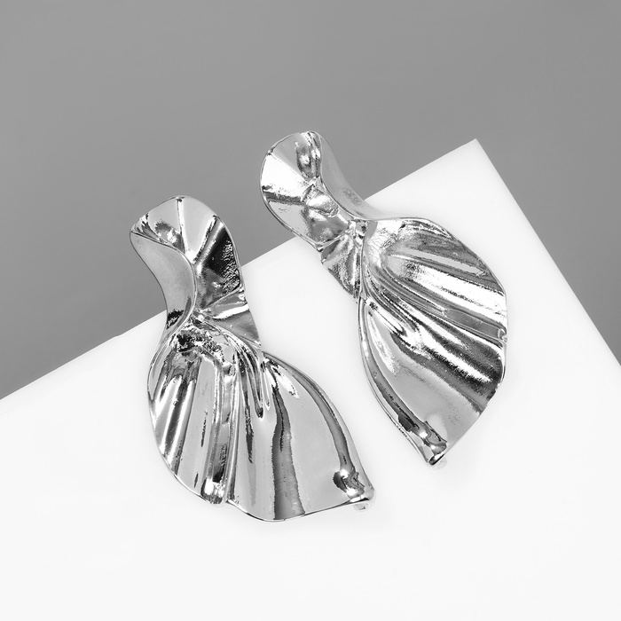 Серьги металл Серьги металл "Изгиб" волна крупная, цвет серебро