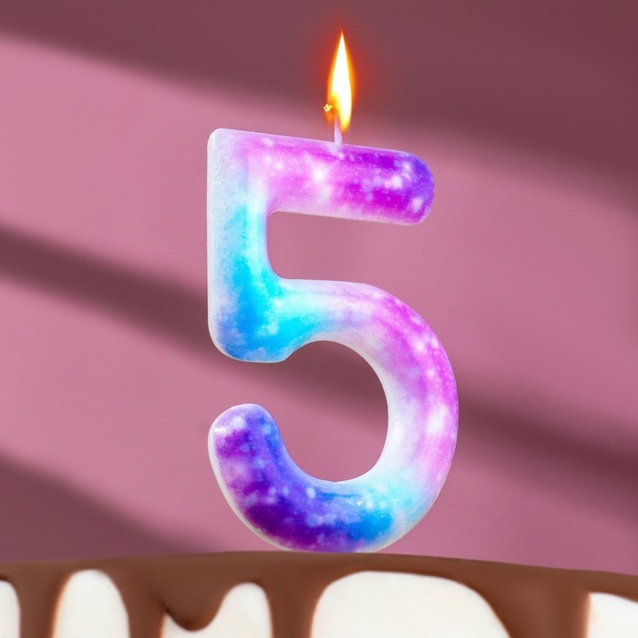Свеча в торт на шпажке  Свеча в торт на шпажке "Галактика", цифра 5, 9 см, ГИГАНТ