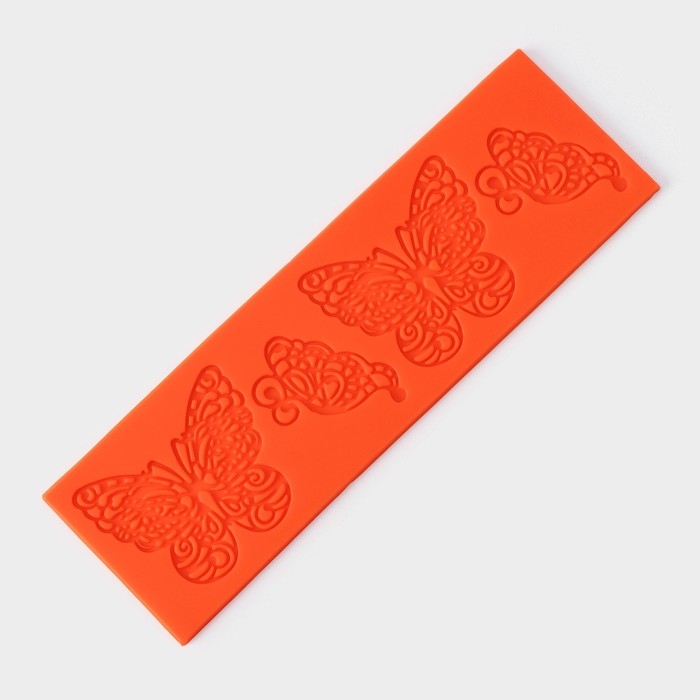 Коврик для айсинга Доляна «Бабочки», силикон, 19×6 см, цвет оранжевый Коврик для айсинга Доляна «Бабочки», силикон, 19×6 см, цвет оранжевый