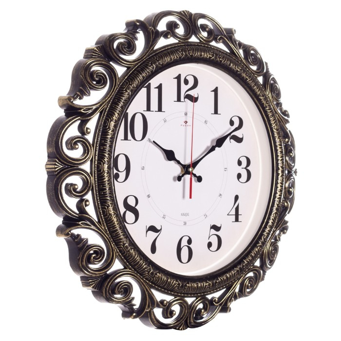 Часы настенные, интерьерные, бесшумные, d-40.5 см, чёрные с золотом Часы настенные, интерьерные, бесшумные, d-40.5 см, чёрные с золотом