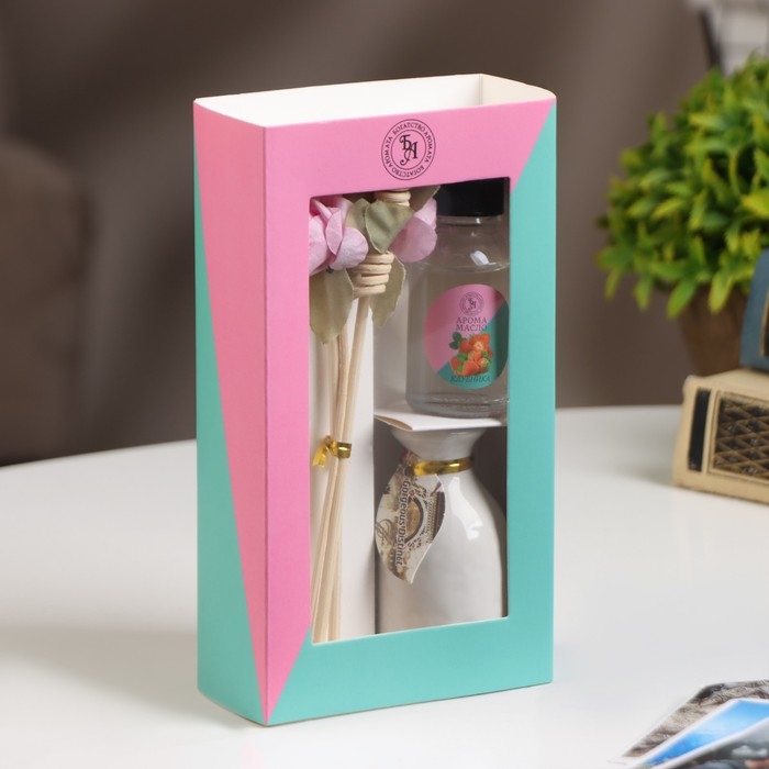 Набор подарочный с диффузором  Набор подарочный с диффузором "Ваза с цветком" клубника, "Богатство Аромата"