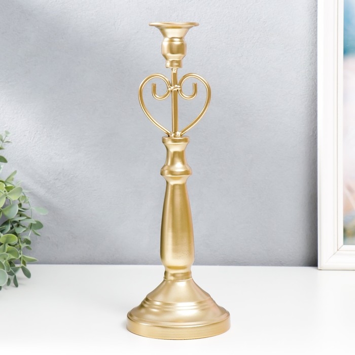 Подсвечник металл на 1 свечу "Сердце" золотой 34х11,5х11,5 см