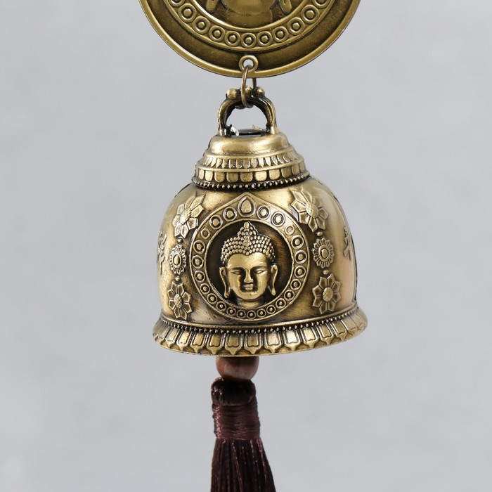 Музыка ветра металл Музыка ветра металл "Монета Будды с колокольчиком" с кисточкой 5х5х30 см