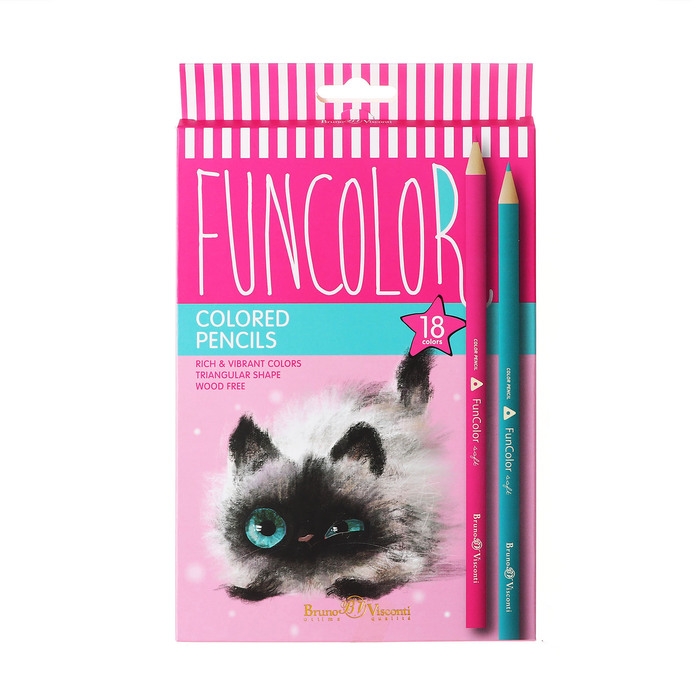 Карандаши 18 цветов BrunoVisconti. FunColor, пластиковые, трёхгранные, МИКС Карандаши 18 цветов BrunoVisconti. FunColor, пластиковые, трёхгранные, МИКС