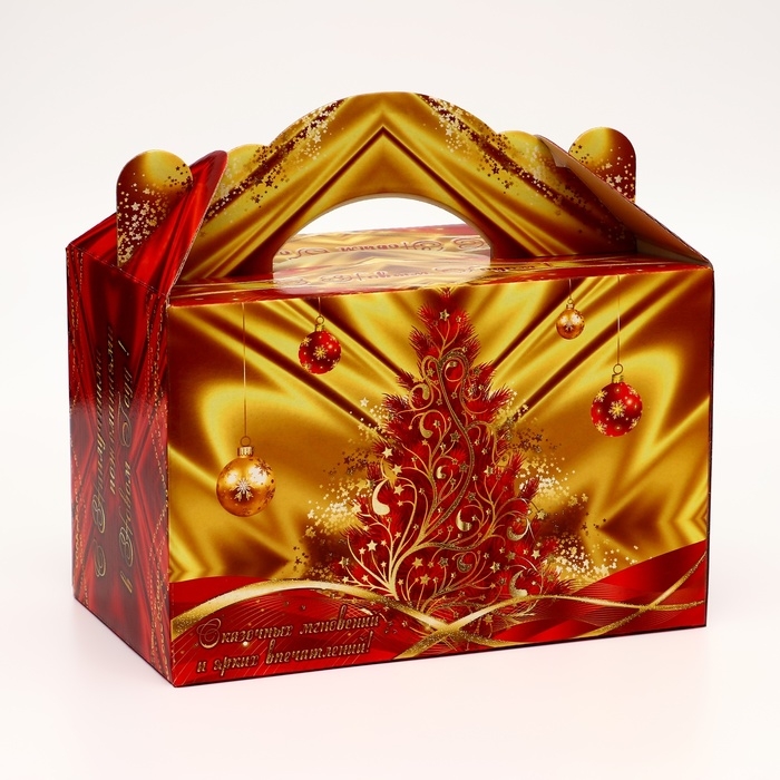 Подарочная коробка Подарочная коробка "Праздничный шелк в красном" новогодняя Чемоданчик средний 20 x 12 x 19