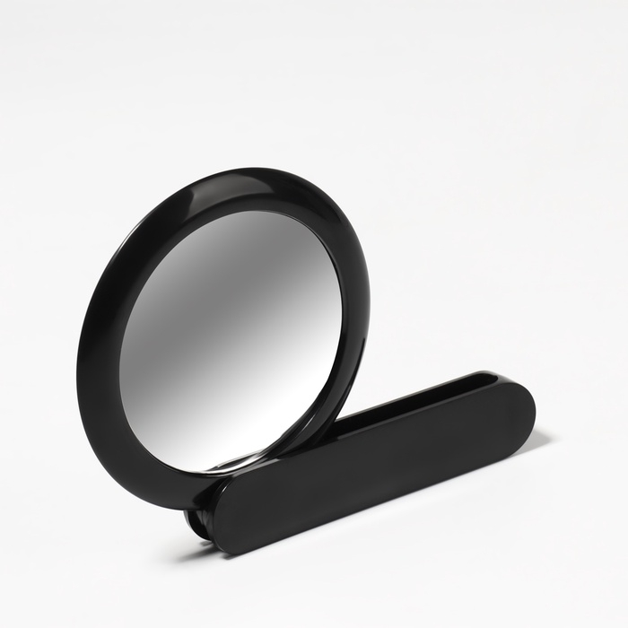 Зеркало с ручкой, складное, двустороннее, с увеличением, d зеркальной поверхности 6,4 см, цвет чёрный Зеркало с ручкой, складное, двустороннее, с увеличением, d зеркальной поверхности 6,4 см, цвет чёрный
