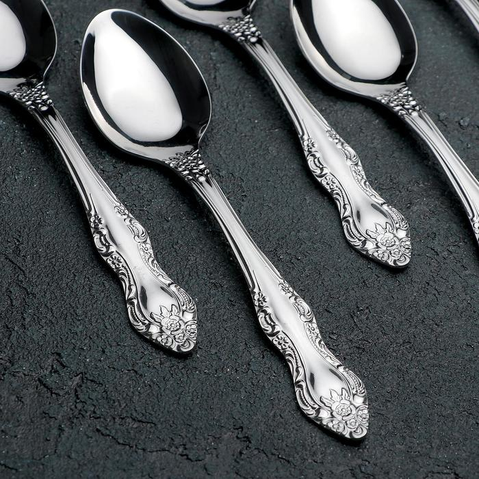 Набор чайных ложек «Тройка», h=14 см, толщина 1,5 мм, 6 шт, цвет серебряный Набор чайных ложек «Тройка», h=14 см, толщина 1,5 мм, 6 шт, цвет серебряный