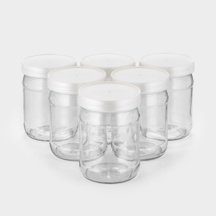 Набор стеклянных банок с серебристой полимерной крышкой, ТО-82 мм, 450 мл, 6 шт. Набор стеклянных банок с серебристой полимерной крышкой, ТО-82 мм, 450 мл, 6 шт.