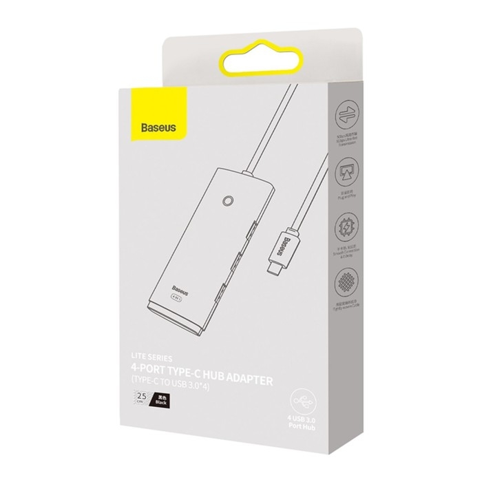 Адаптер-разветвитель (HUB) Baseus, Type-C - 4хUSB 3.0, 0.25 см, чёрный Адаптер-разветвитель (HUB) Baseus, Type-C - 4хUSB 3.0, 0.25 см, чёрный
