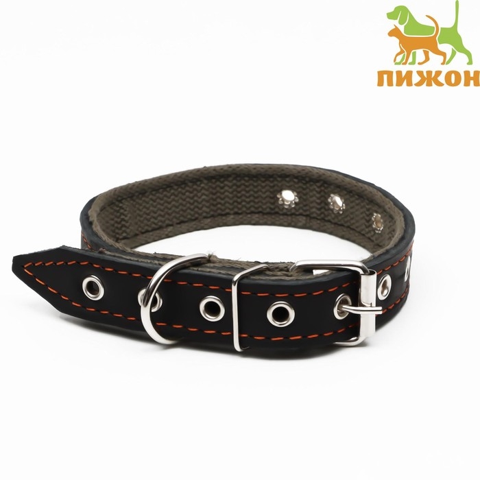 Ошейник комбинированный кожа/брезент, безразмерный, 54 х 2.5 см, ОШ 17-45 см, чёрный Ошейник комбинированный кожа/брезент, безразмерный, 54 х 2.5 см, ОШ 17-45 см, чёрный
