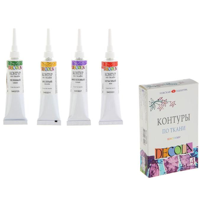 Набор контуров по ткани 4 цвета х 18 мл, ЗХК Decola, жёлтый, фиолетовый, красный, зелёный (544137) Набор контуров по ткани 4 цвета х 18 мл, ЗХК Decola, жёлтый, фиолетовый, красный, зелёный (544137)
