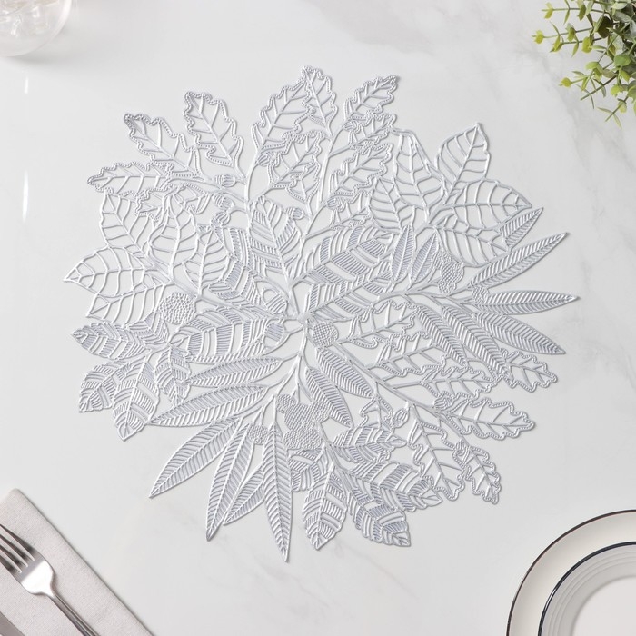 Салфетка сервировочная на стол Доляна Ashberry, d=38 см, цвет серебро
