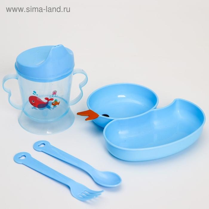 Набор посуды 4 предмета, миска, вилка, ложка, поильник твердый носик 200 мл., цвет МИКС Набор посуды 4 предмета, миска, вилка, ложка, поильник твердый носик 200 мл., цвет МИКС