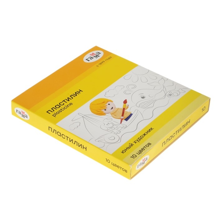 Пластилин 10 цветов 140 г, Гамма  Пластилин 10 цветов 140 г, Гамма "Юный художник", со стеком, картонная упаковка 280044