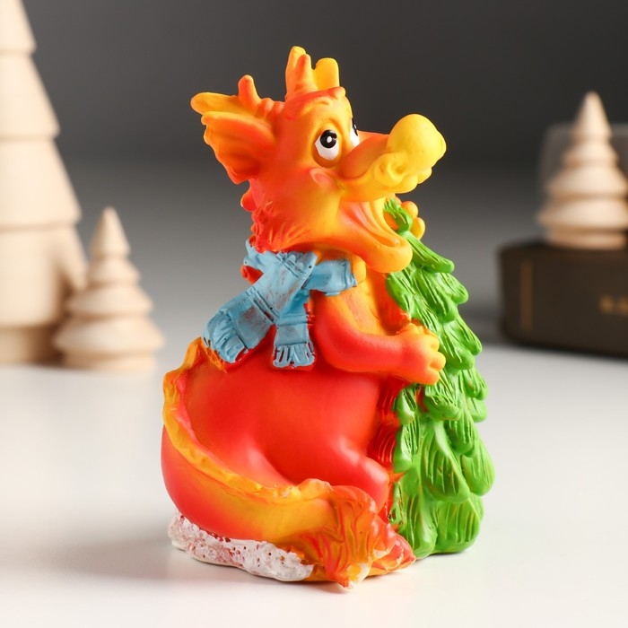 Копилка полистоун Копилка полистоун "Рыжий дракон в шарфике с ёлочкой/мороженым" МИКС 7,5х6х10 см