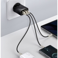 Зарядное устройство Baseus Compact Quick Charger 2*USB+USB-C, 3A, 30W, черный