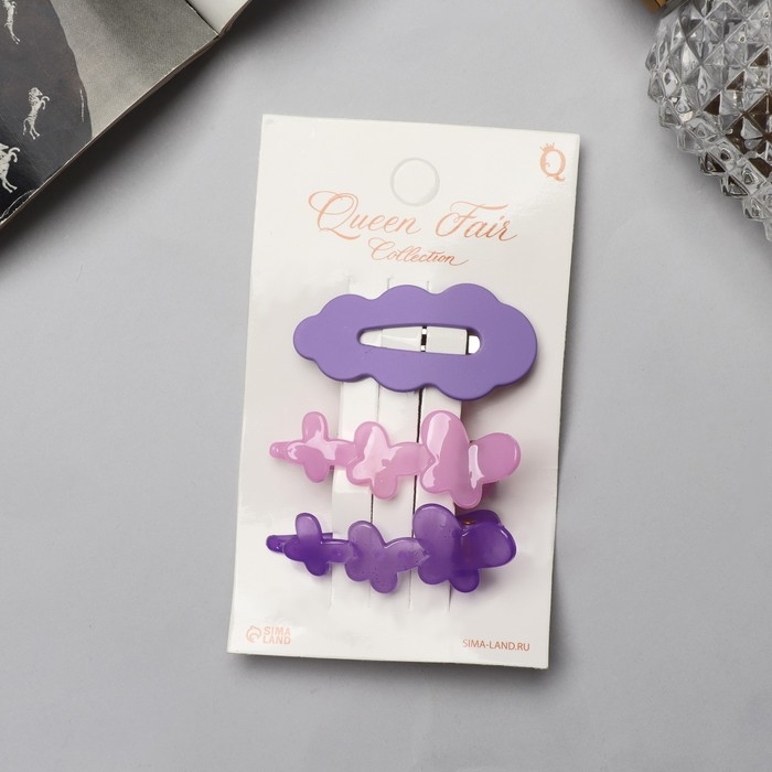 Зажим для волос «Джаннет» (набор 3 шт) 5 см, фиолетовый Зажим для волос «Джаннет» (набор 3 шт) 5 см, фиолетовый