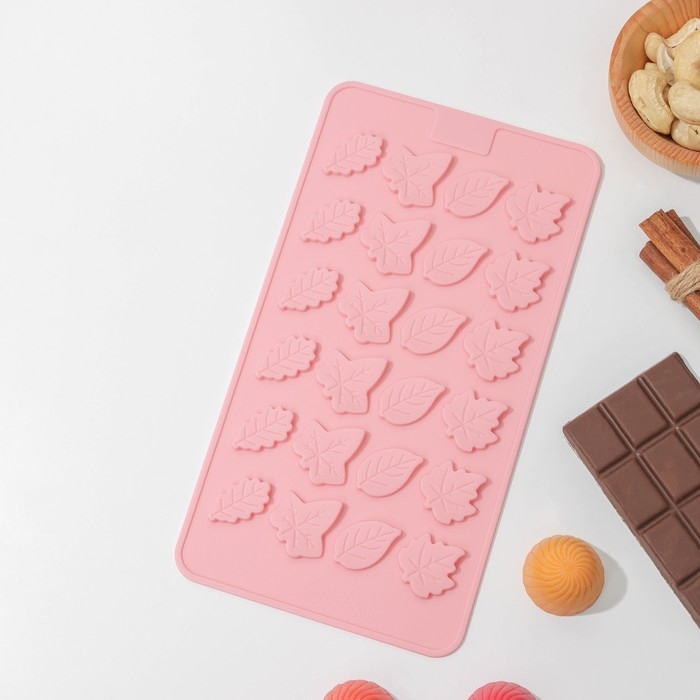 Форма для конфет и шоколада Доляна «Листики», силикон, 21,2×11,5 см, 24 ячейки, цвет розовый Форма для конфет и шоколада Доляна «Листики», силикон, 21,2×11,5 см, 24 ячейки, цвет розовый