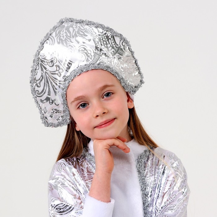 Карнавальный костюм «Снегурочка с узором», атлас, шуба, кокошник, рост 98-104 см Карнавальный костюм «Снегурочка с узором», атлас, шуба, кокошник, рост 98-104 см