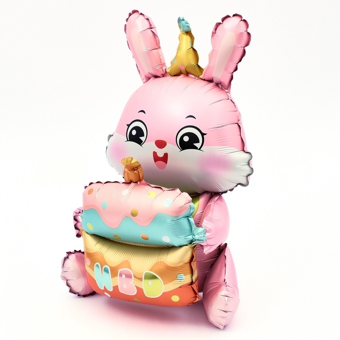 Шар фольгированный 37 Шар фольгированный 37" «Зайка с тортом», цвет розовый