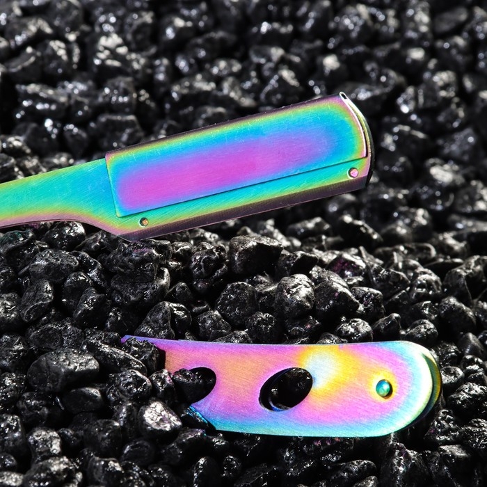 Опасная бритва Шаветт (без лезвия) из нержавеющей стали, блики Опасная бритва Шаветт (без лезвия) из нержавеющей стали, блики