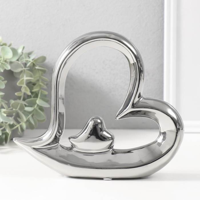 Сувенир керамика  Сувенир керамика "Сердце в сердце" серебро 20,5х4х18 см