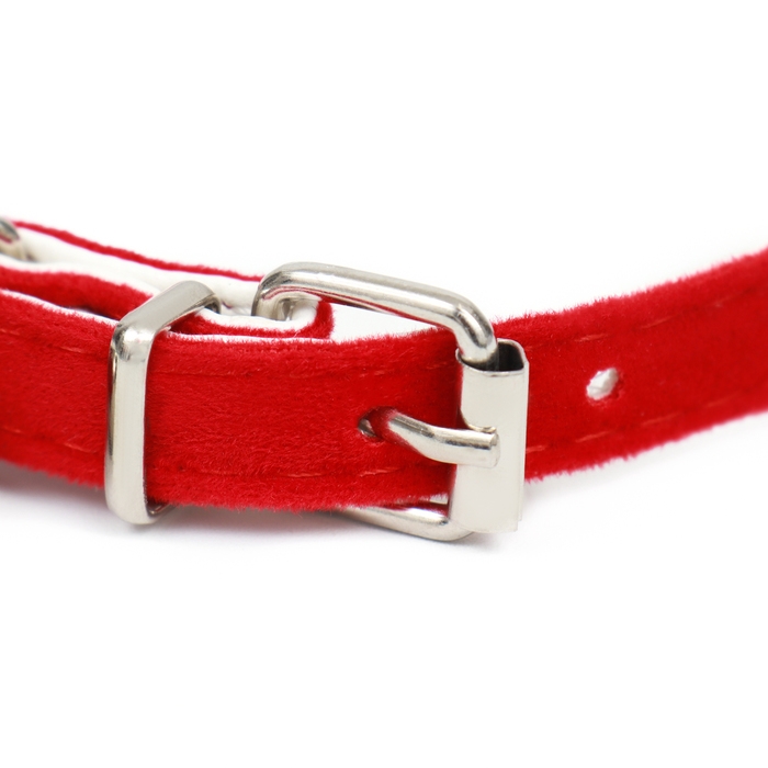 Ошейник бархатистый с сердечками, 32 х 1 см, ОШ 23-29, текстиль и кожзам, красный Ошейник бархатистый с сердечками, 32 х 1 см, ОШ 23-29, текстиль и кожзам, красный