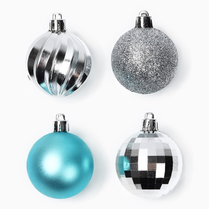 Новогодние шары ёлочные, на Новый год, d=5 см, 10 шт., цвет бирюзовый и серебристый Новогодние шары ёлочные, на Новый год, d=5 см, 10 шт., цвет бирюзовый и серебристый