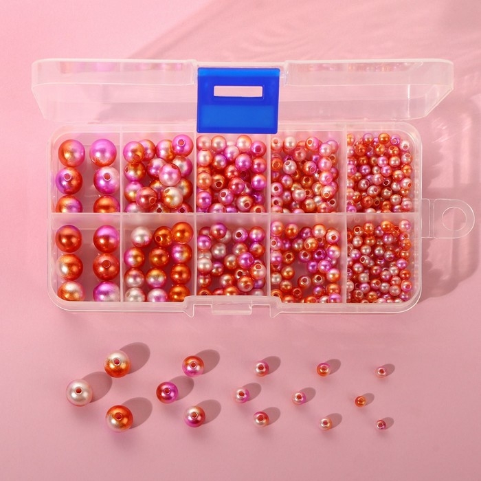Ассорти пришивных бусин «Нежность», d = 4 / 5 / 6 / 8 / 10 мм, цвет розовый спектр