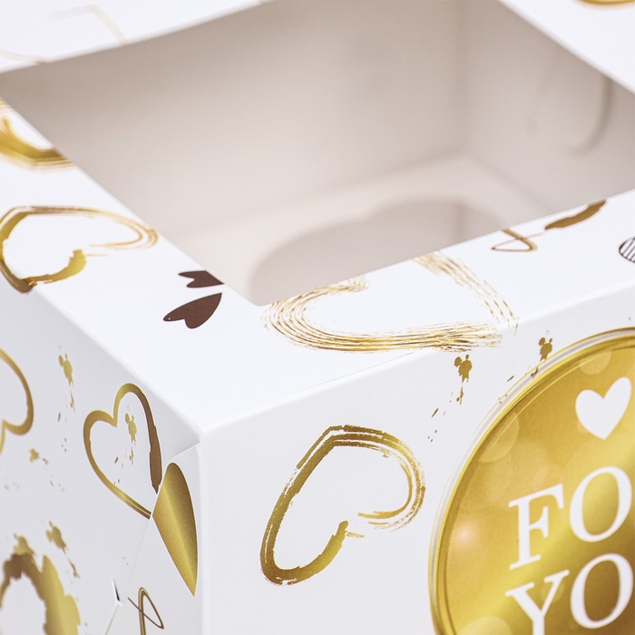 Коробка для 4 капкейков с окном ,  Коробка для 4 капкейков с окном , "For you", 16 х 16 х 10 см