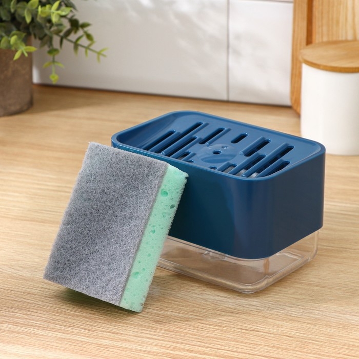 Дозатор для моющего средства с подставкой для губки Raccoon, губка в комплекте, цвет синий Дозатор для моющего средства с подставкой для губки Raccoon, губка в комплекте, цвет синий