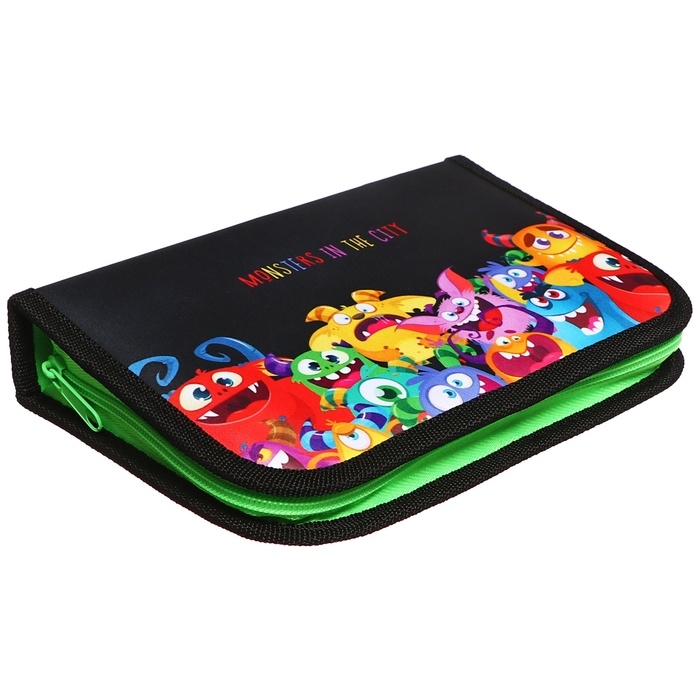 Пенал 3 секции, вкладка внутри, 140 х 210 х 40 мм, тканевый, Calligrata TOP Block  Пенал 3 секции, вкладка внутри, 140 х 210 х 40 мм, тканевый, Calligrata TOP Block "Монстрики"