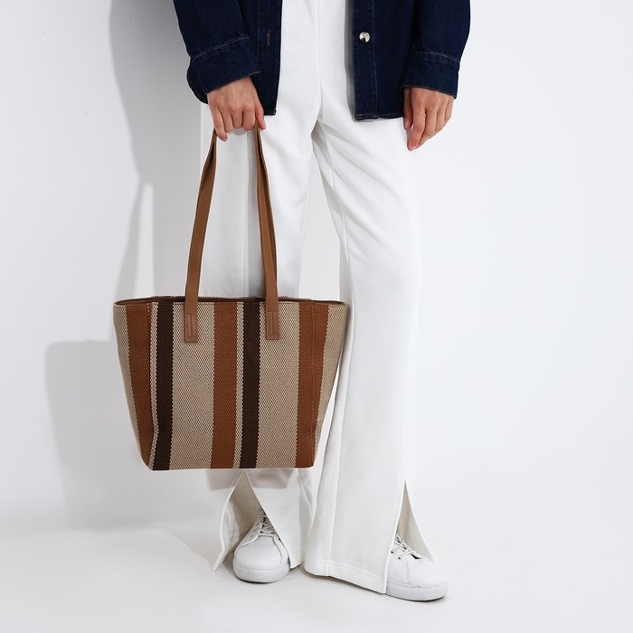 Сумка-шопер женская на молнии, цвет коричневый