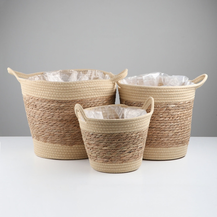 Набор корзин из  шт, D33xH30 см, D28xH27 см, D23 xH19 см, рогоз Набор корзин из  шт, D33xH30 см, D28xH27 см, D23 xH19 см, рогоз